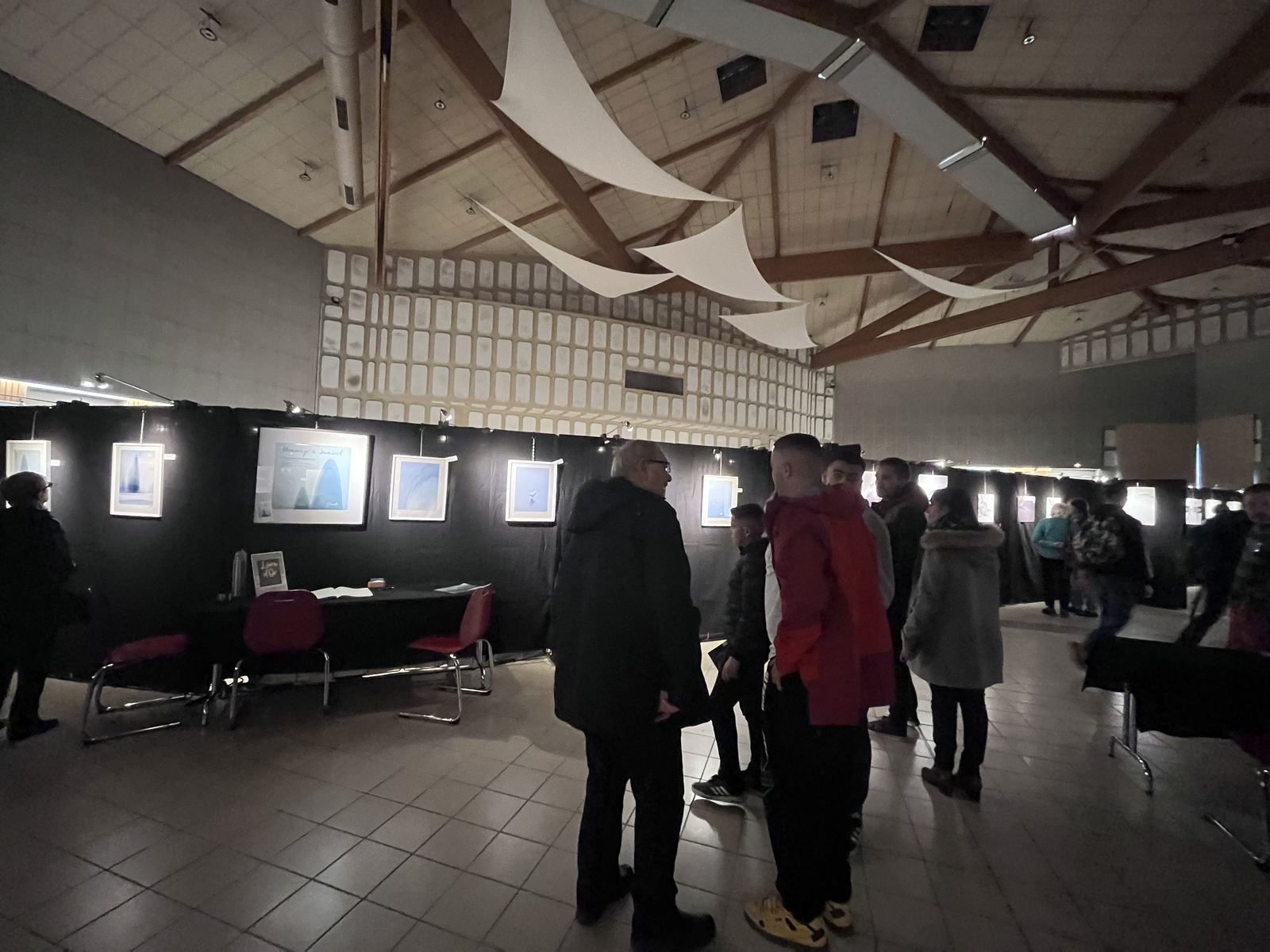The public gathered in front of the photographs at the festival.
